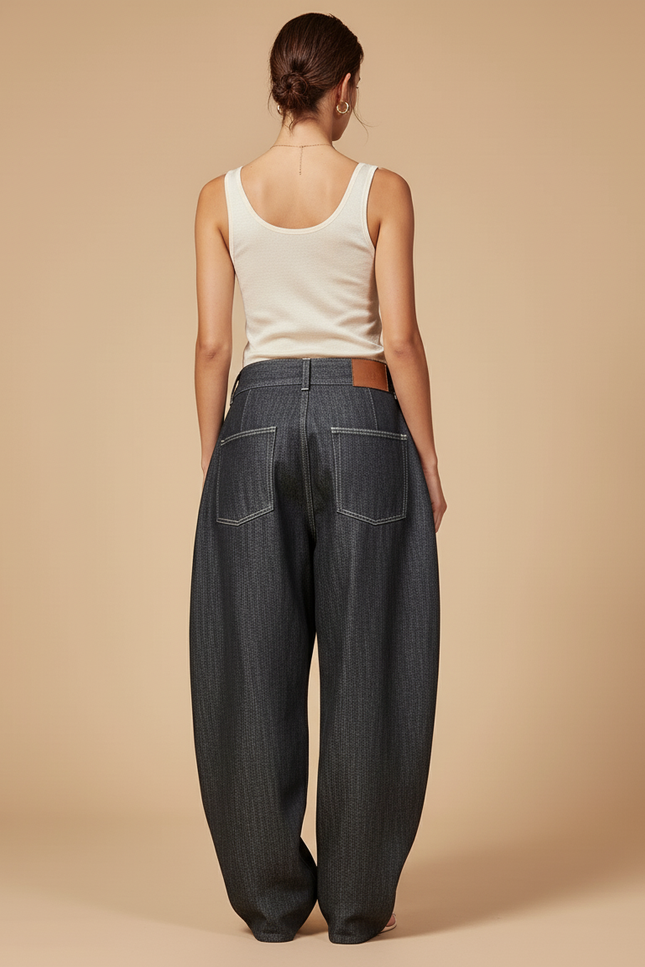 Pantalon Baggy Noir Denim Ample Brodé Femme - Jean - vue 2