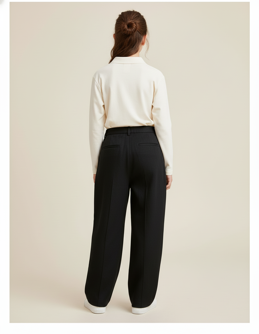 Pantalon Baggy Noir Ample Décontracté Confortable Fille - Laine - vue 2
