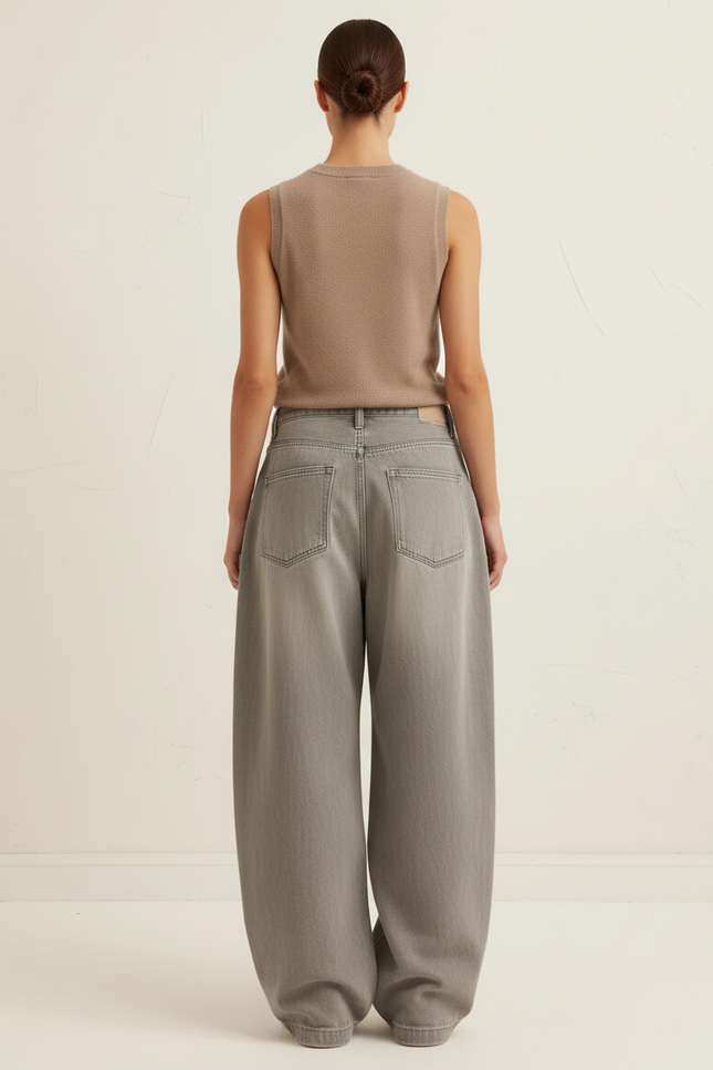 Pantalon Baggy Gris Ample Décontracté Denim Femme - Jean - vue 2