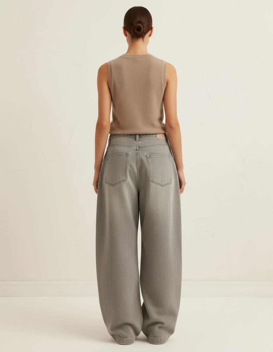 Pantalon Baggy Gris Ample Décontracté Denim Femme - Jean - vue 2