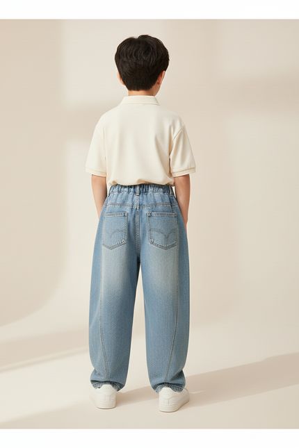 Pantalon Baggy Denim Bleu Ample Plissé Garçon - Jean - vue 2
