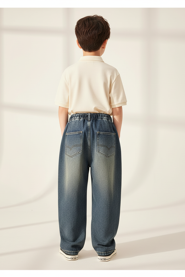 Pantalon Baggy Jean Ample Décontracté Garçon - Bleu - vue 2