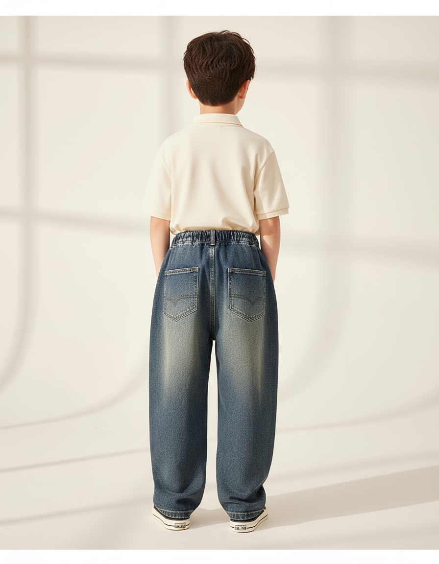 Pantalon Baggy Jean Ample Décontracté Garçon - Bleu - vue 2