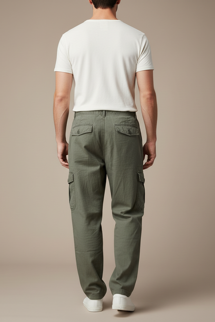 Pantalon Baggy Vert Kaki Coton Cargo Ample - vue 2