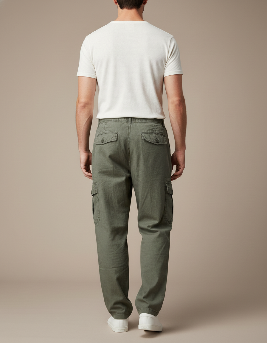 Pantalon Baggy Vert Kaki Coton Cargo Ample - vue 2