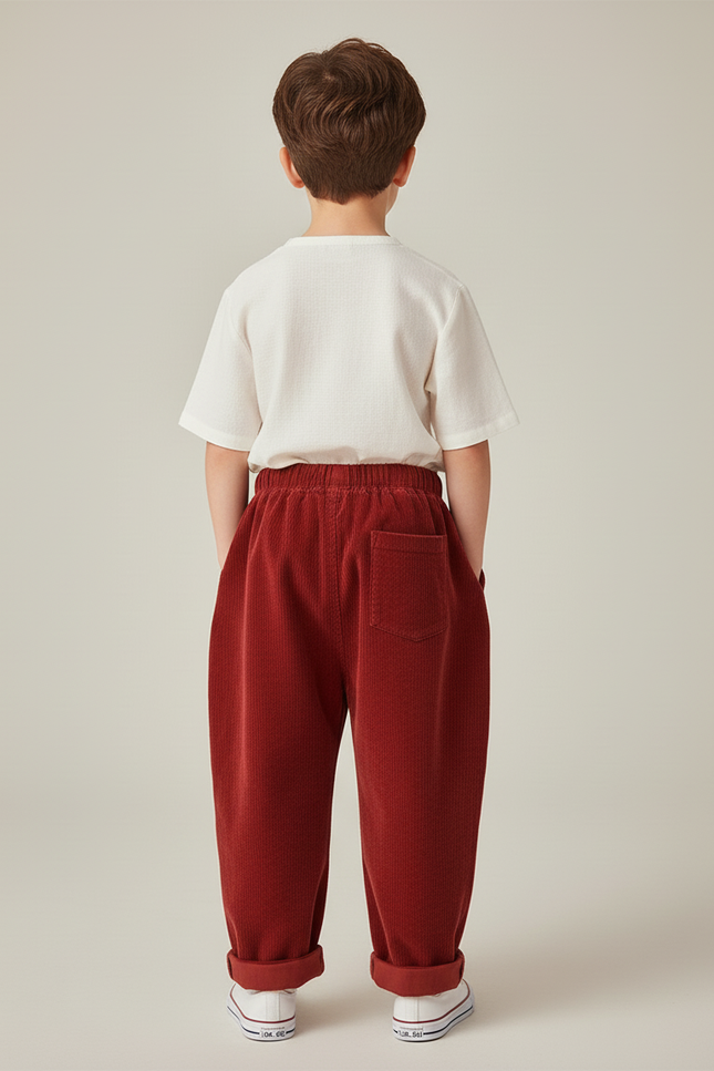Pantalon Baggy Côtelé Bordeaux Ample Confortable Enfant - Cordé - vue 2