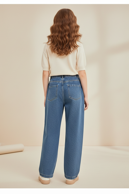 Pantalon Baggy Fille Bleu Taille Élastique - Jean - vue 2