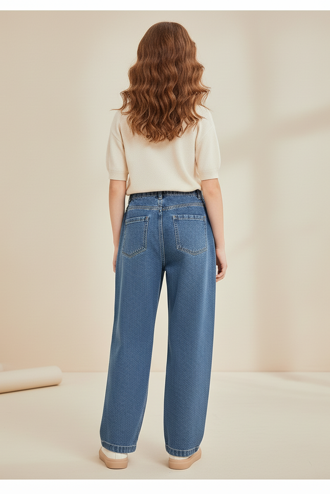 Pantalon Baggy Fille Bleu Taille Élastique - Jean - vue 2