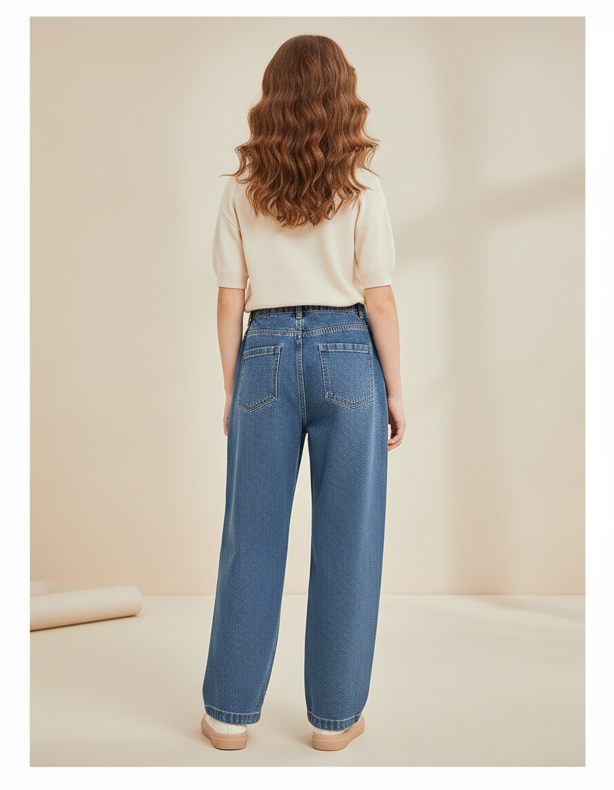 Pantalon Baggy Fille Bleu Taille Élastique - Jean - vue 2