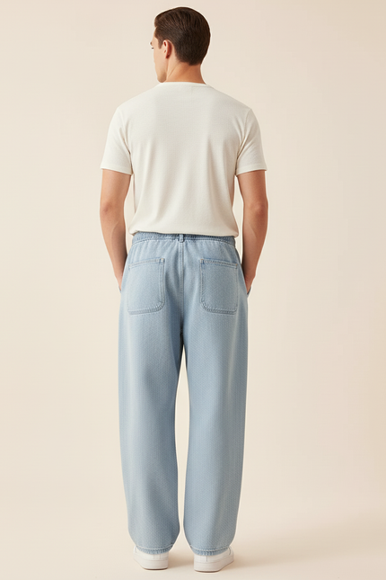 Pantalon Baggy Bleu Clair Ample Cordon Décontracté Homme - Jean - vue 2