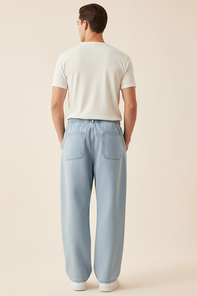 Pantalon Baggy Bleu Clair Ample Cordon Décontracté Homme - Jean - vue 2