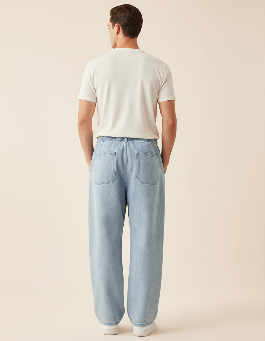 Pantalon Baggy Bleu Clair Ample Cordon Décontracté Homme - Jean - vue 2