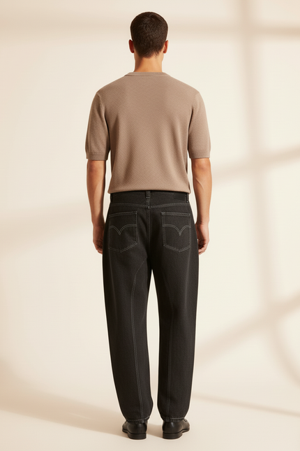 Pantalon Baggy Noir Denim Brodé Croix Ample Homme - Jean - vue 2