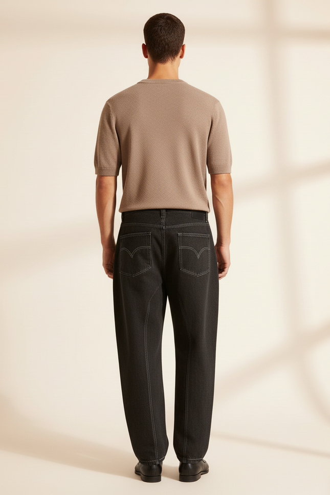 Pantalon Baggy Noir Denim Brodé Croix Ample Homme - Jean - vue 2