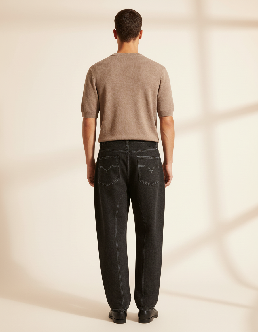 Pantalon Baggy Noir Denim Brodé Croix Ample Homme - Jean - vue 2