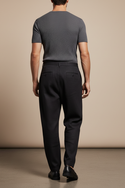 Pantalon Baggy Noir Ample Droit Élégant Homme - Laine - vue 2