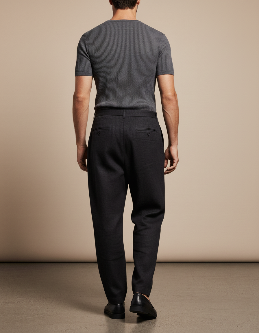 Pantalon Baggy Noir Ample Droit Élégant Homme - Laine - vue 2