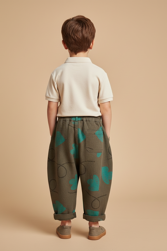 Pantalon Baggy Kaki Coton Ample Motifs Cœurs Enfant - Molleton - vue 2