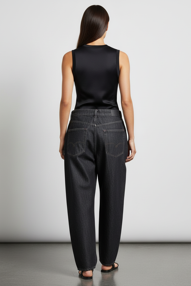 Pantalon Baggy Denim Noir Imprimé Graphique Large Femme - Jean - vue 2