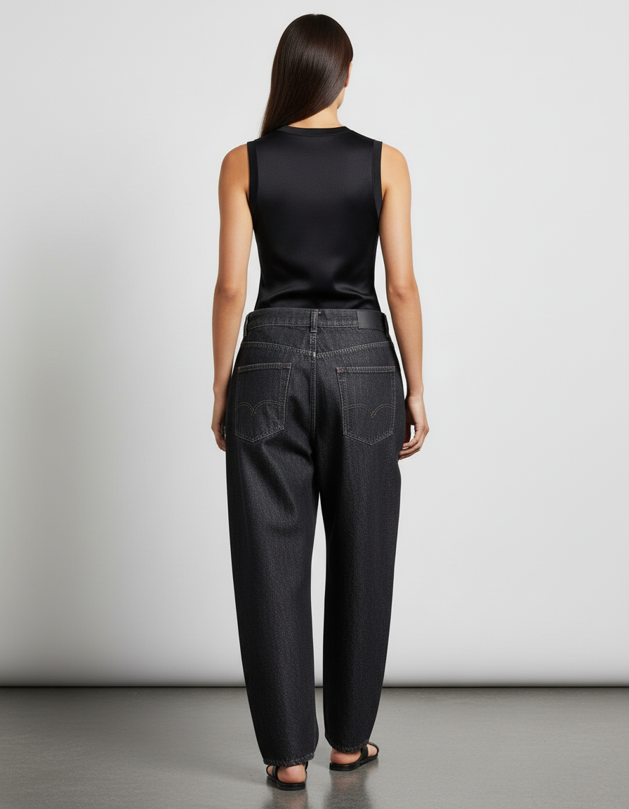 Pantalon Baggy Denim Noir Imprimé Graphique Large Femme - Jean - vue 2