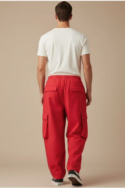 Pantalon Baggy Rouge Cargo Ample Sport Homme - Toile - vue 2