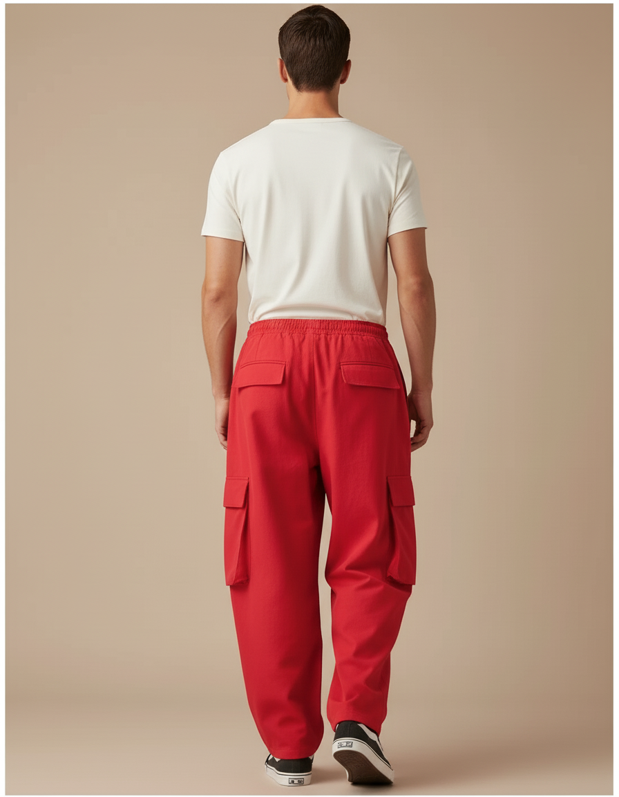 Pantalon Baggy Rouge Cargo Ample Sport Homme - Toile - vue 2