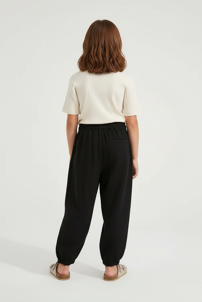 Pantalon Baggy Noir Ample Coton Motif Chat Enfant - Molleton - vue 2