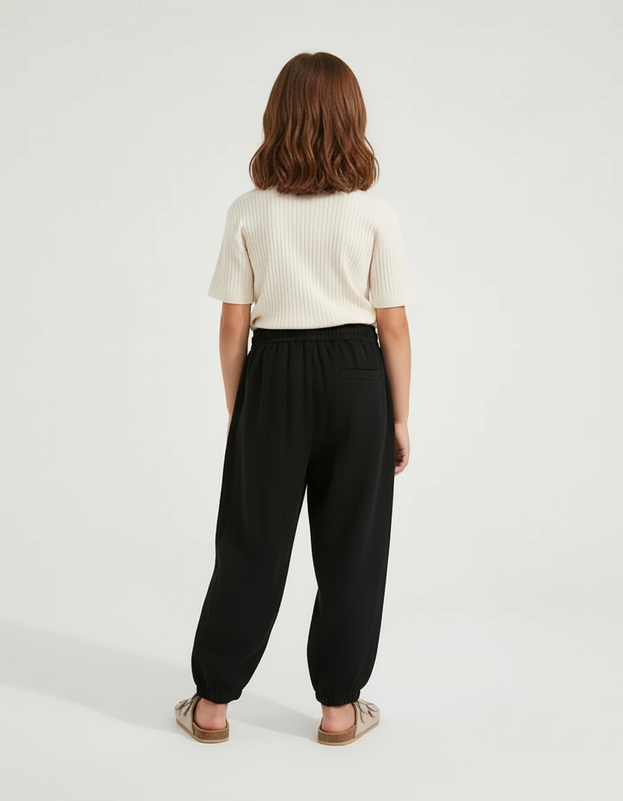 Pantalon Baggy Noir Ample Coton Motif Chat Enfant - Molleton - vue 2