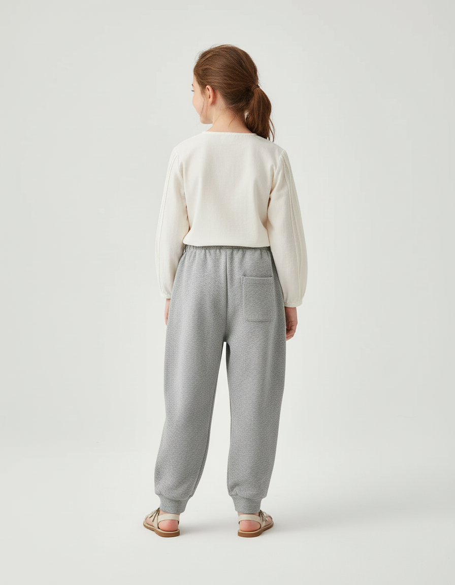 Pantalon Baggy Gris Molletonné Logo Confortable Enfant - vue 2
