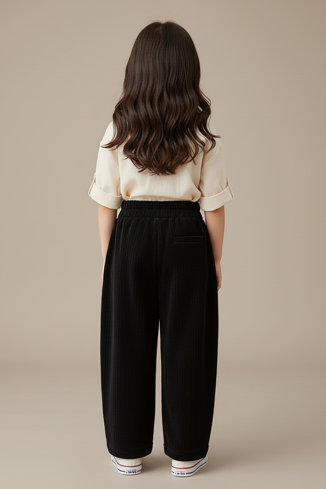 Pantalon Baggy Noir Côtelé Large Velours Enfant - Cordé - vue 2