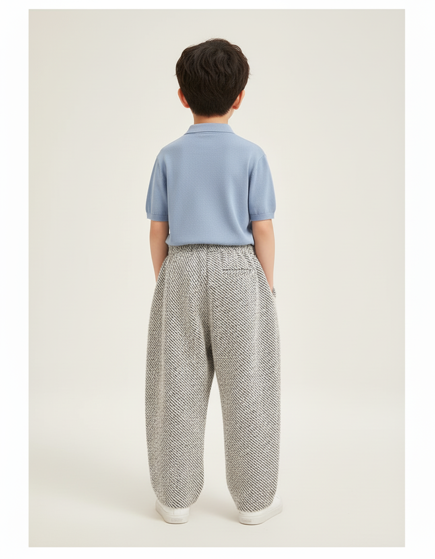 Pantalon Baggy Tweed Noir Blanc Ample Enfant - Multicolore - vue 2