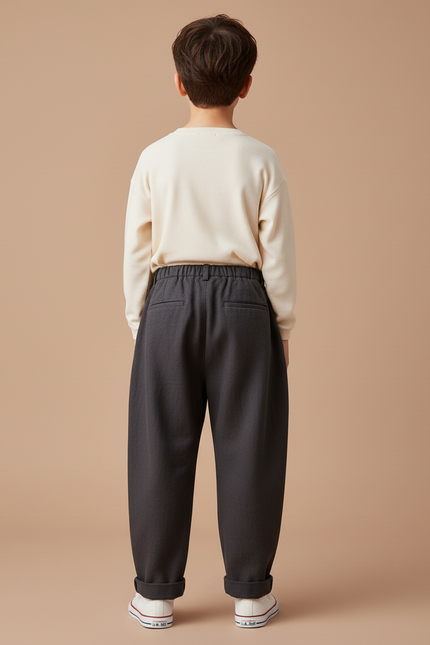 Pantalon Baggy Gris Foncé Ample Élastiqué Garçon - Laine - vue 2