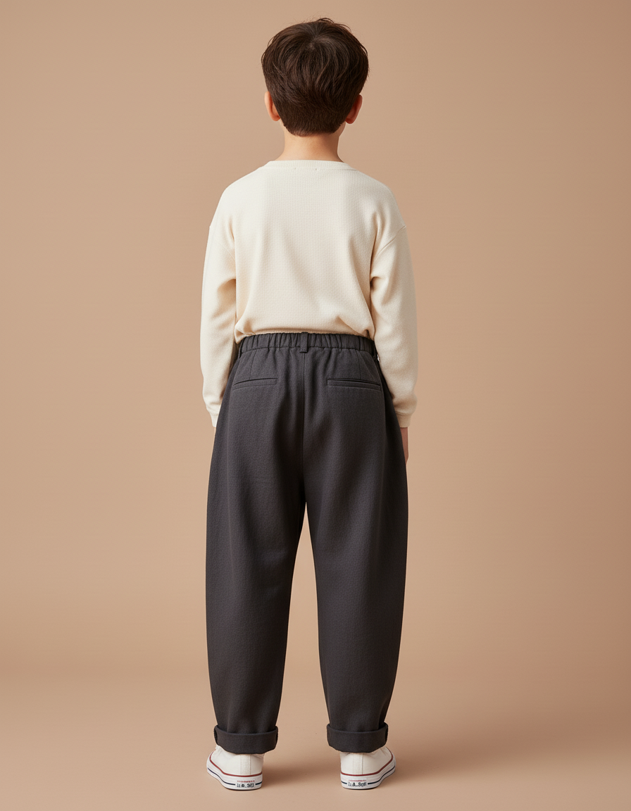 Pantalon Baggy Gris Foncé Ample Élastiqué Garçon - Laine - vue 2