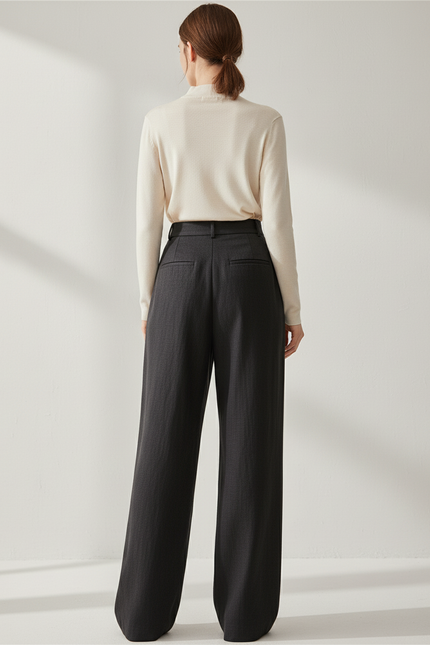 Pantalon Baggy Gris Foncé Plissé Ample Femme - Lin - vue 2