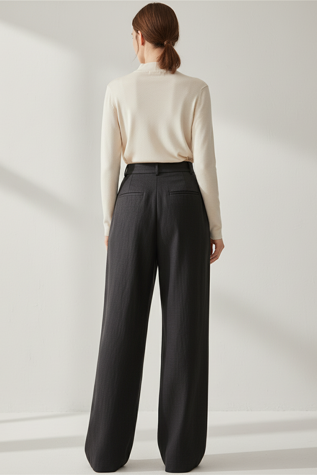 Pantalon Baggy Gris Foncé Plissé Ample Femme - Lin - vue 2