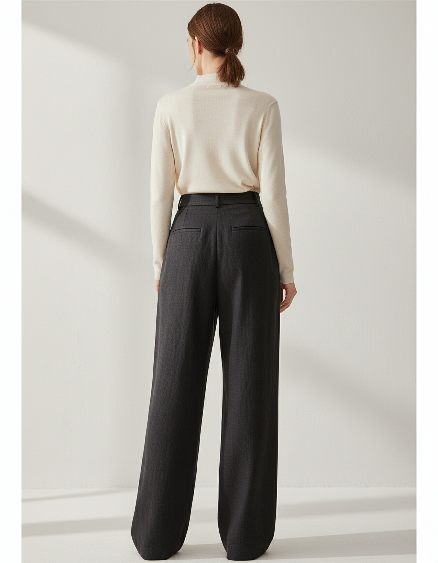 Pantalon Baggy Gris Foncé Plissé Ample Femme - Lin - vue 2