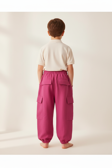 Pantalon Baggy Fuchsia Ample Lin Cargo Enfant - Rose - vue 2