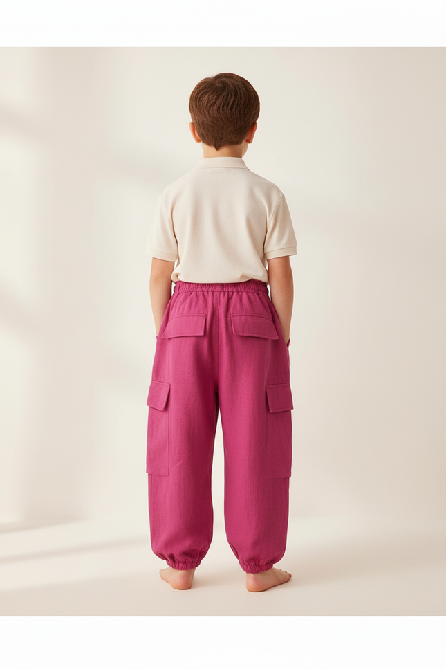 Pantalon Baggy Fuchsia Ample Lin Cargo Enfant - Rose - vue 2