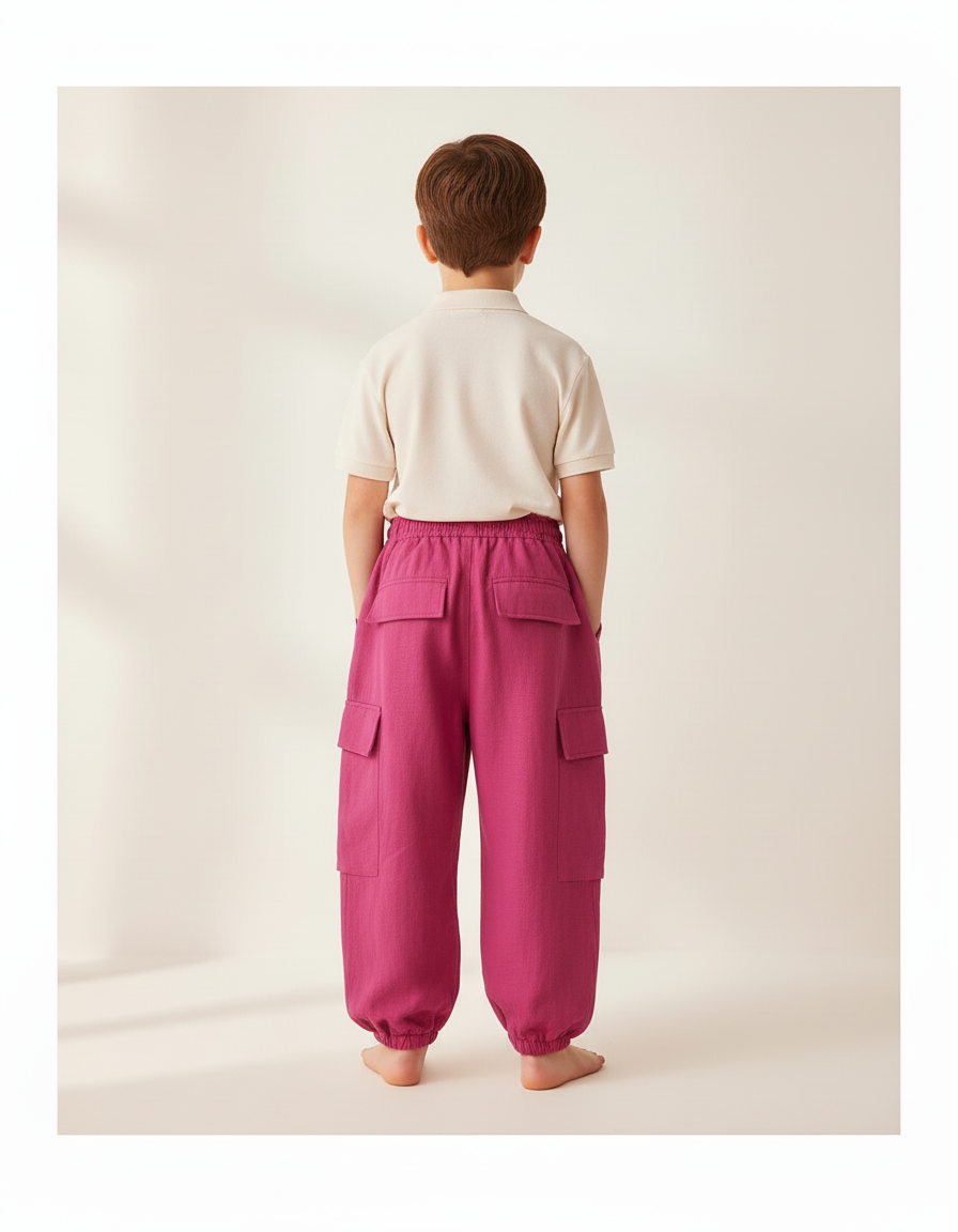 Pantalon Baggy Fuchsia Ample Lin Cargo Enfant - Rose - vue 2