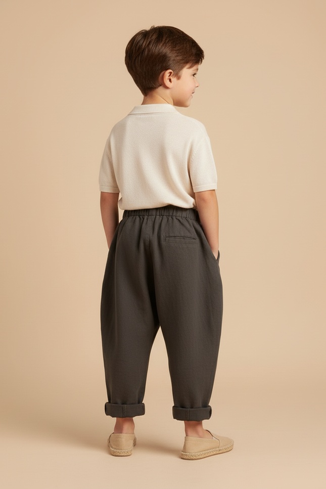 Pantalon Baggy Gris Foncé Coton Ample Enfant Décontracté - Lin - vue 2