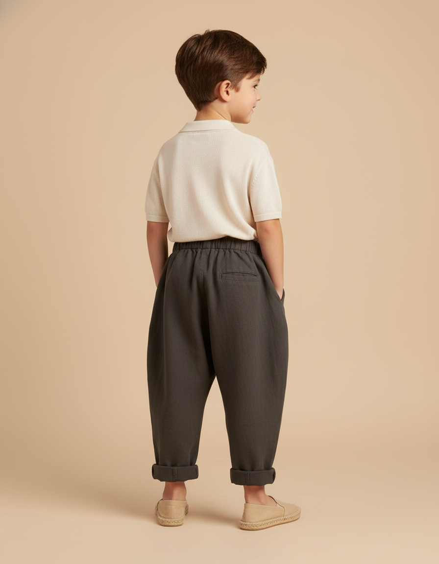 Pantalon Baggy Gris Foncé Coton Ample Enfant Décontracté - Lin - vue 2