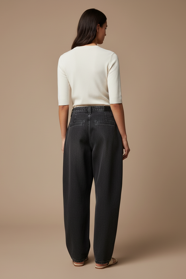 Pantalon Baggy Noir Ample Plissé Taille Haute - Jean - vue 2