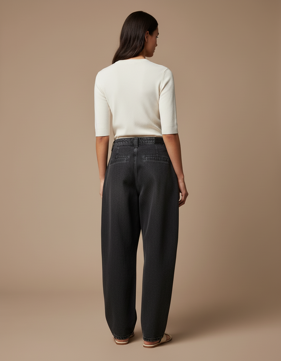 Pantalon Baggy Noir Ample Plissé Taille Haute - Jean - vue 2