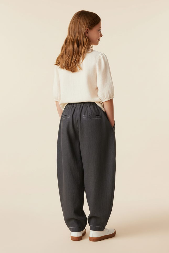 Pantalon Baggy Gris Foncé Ample Confortable Enfant - Lin - vue 2