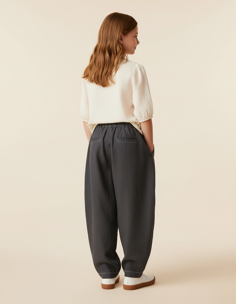 Pantalon Baggy Gris Foncé Ample Confortable Enfant - Lin - vue 2