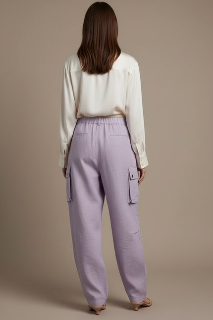 Pantalon Baggy Violet Ample Lin Cargo Femme - vue 2