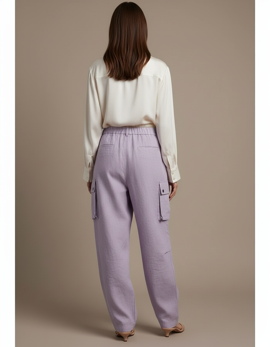 Pantalon Baggy Violet Ample Lin Cargo Femme - vue 2