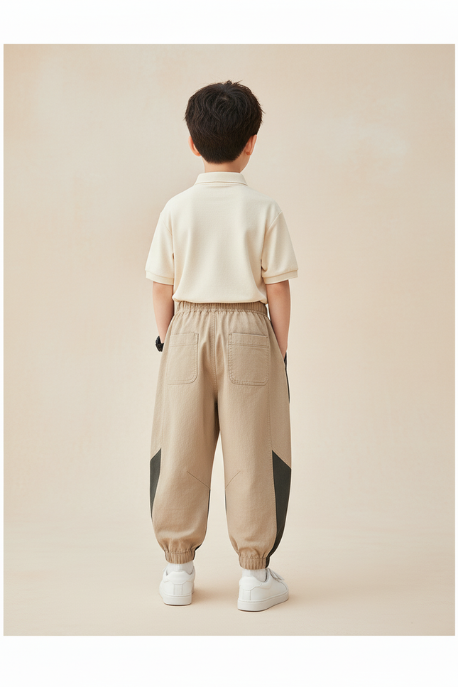 Pantalon Baggy Beige Noir Ample Coton Casual Enfant - vue 2