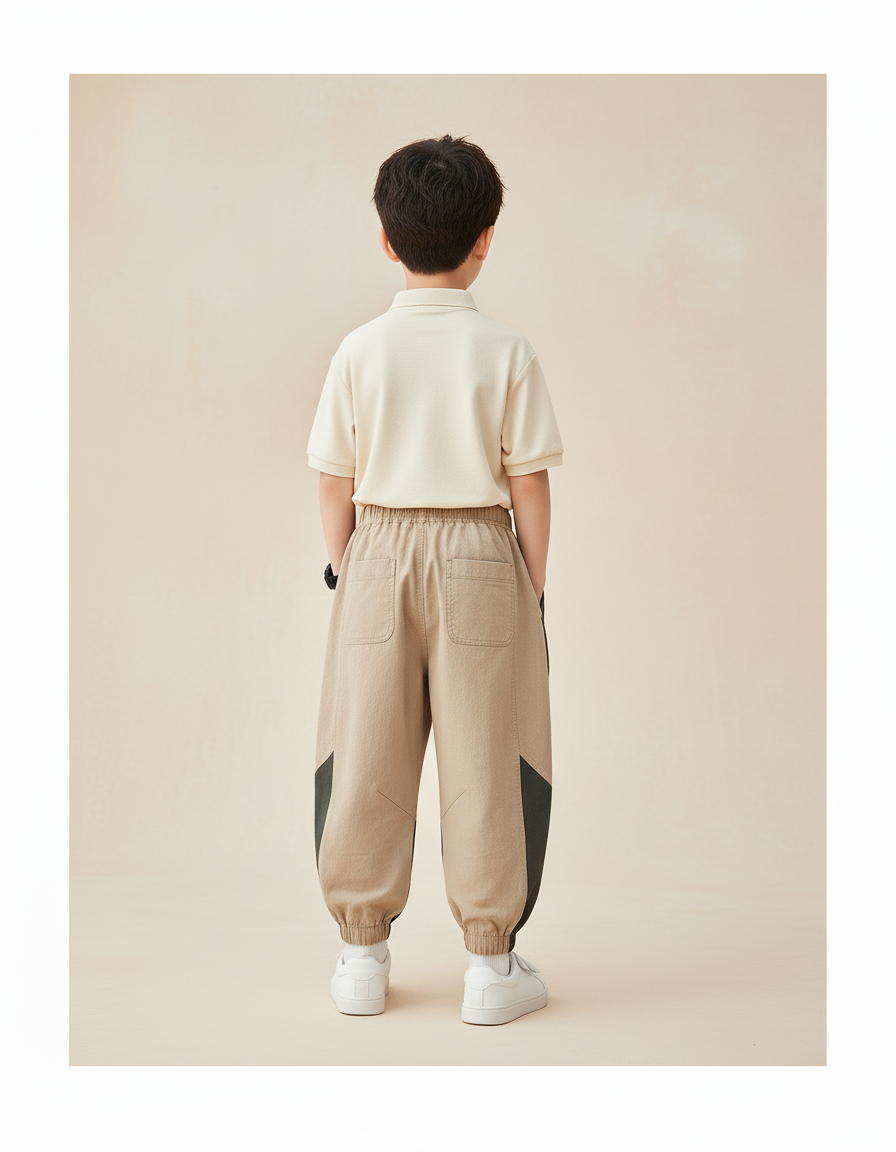 Pantalon Baggy Beige Noir Ample Coton Casual Enfant - vue 2