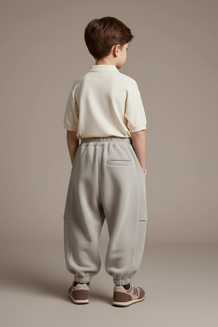 Pantalon Baggy Gris Ample Molletonné Épais Enfant - vue 2